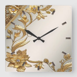 Golden Wavy Blätter Blumenwall-Uhr Quadratische Wanduhr