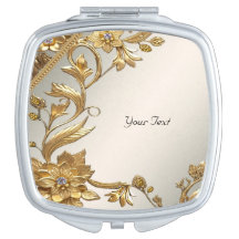 Golden Wavy Blätter Floral Compact Mirror
