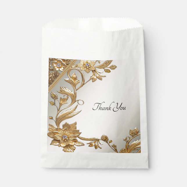 Golden Wavy Blätter Floral Gefallen Tasche Geschenktütchen (Vorderseite)