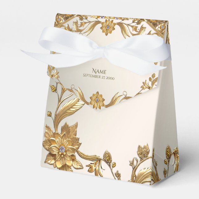 Golden Wavy Blätter Floral Gevor Box Geschenkschachtel (Vorderseite)