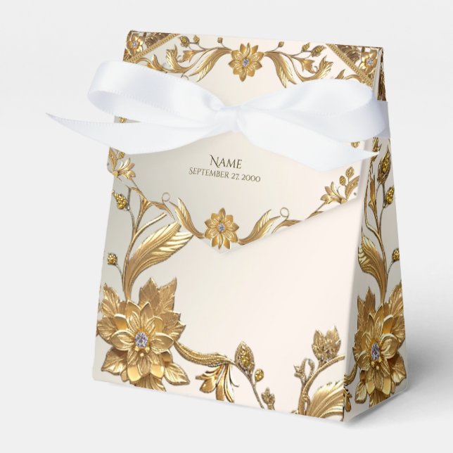 Golden Wavy Blätter Floral Gevor Box Geschenkschachtel (Vorderseite)