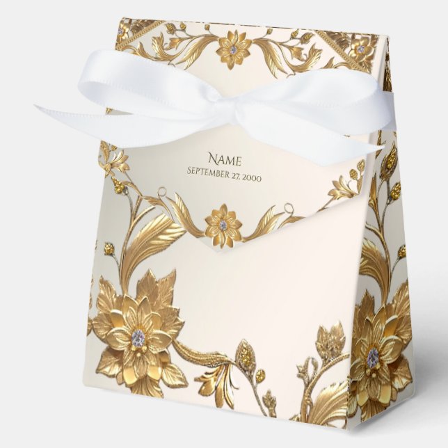 Golden Wavy Blätter Floral Gevor Box Geschenkschachtel (Vorderseite)