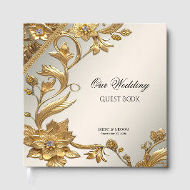 Golden Wavy Blätter Floral Guest Book Gästebuch