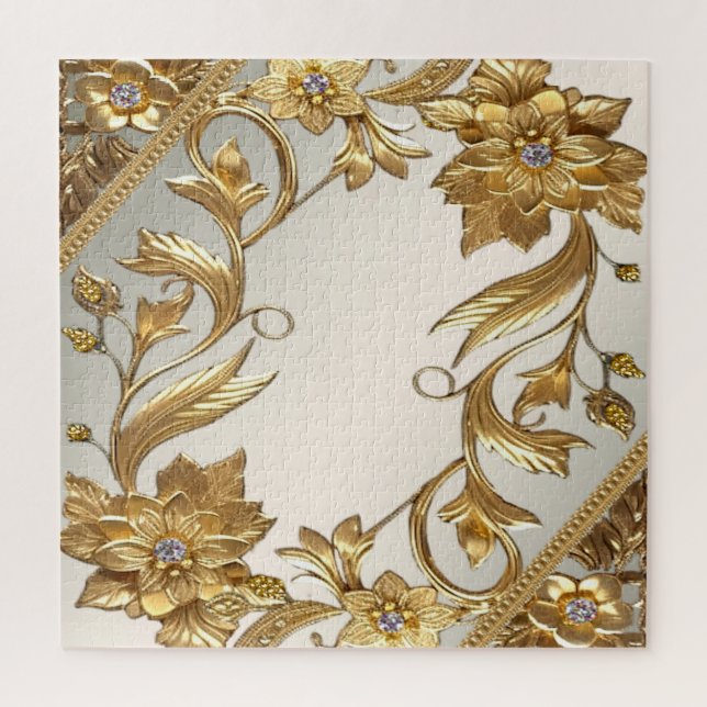 Golden Wavy Blätter Floral Jigsaw Puzzle (Vertikal)