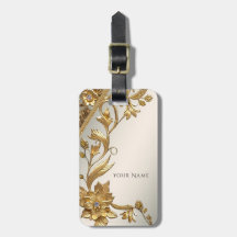 Golden Wavy Blätter Floral Luggage Tag
