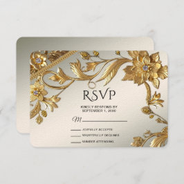 Golden Wavy Blätter floral RSVP Card