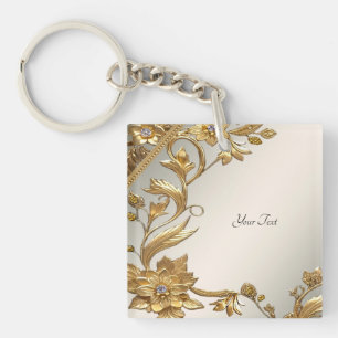 Golden Wavy Blätter Floral Schlüsselanhänger