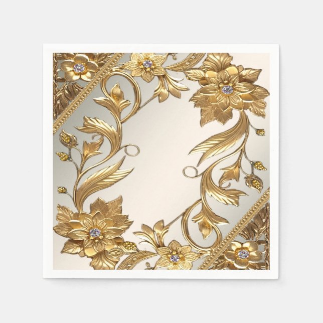 Golden Wavy Blätter floral Serviette (Vorderseite)