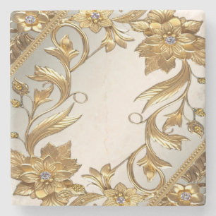 Golden Wavy Blätter Floral Stone Untersetzer