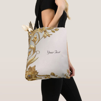 Golden Wavy Blätter Floral Tote Bag