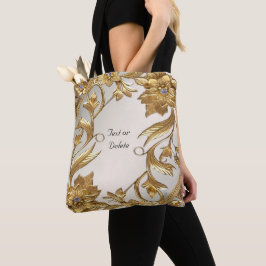 Golden Wavy Blätter Floral Tote Bag