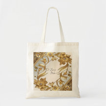 Golden Wavy Blätter Floral Tote Bag
