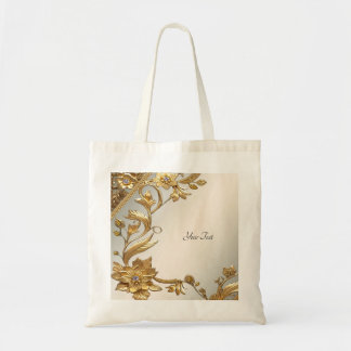 Golden Wavy Blätter Floral Tote Bag Tragetasche