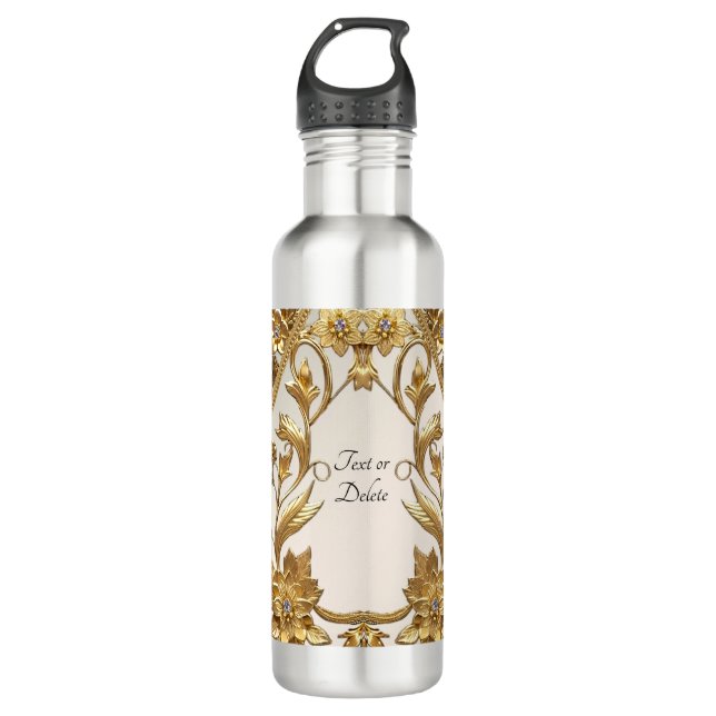 Golden Wavy Blätter Floral Water Flasche Edelstahlflasche (Vorderseite)