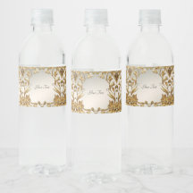Golden Wavy Blätter Floral Water Flasche Etikett