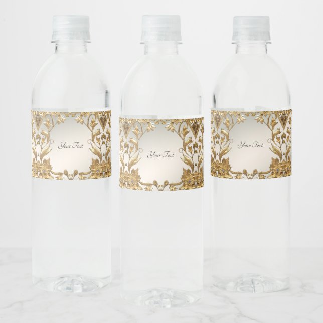 Golden Wavy Blätter Floral Water Flasche Etikett (Flaschen)