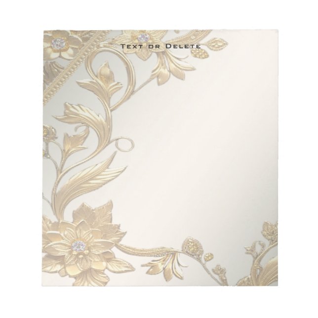 Golden Wavy Blätter floraler Notepad Notizblock (Vorderseite)