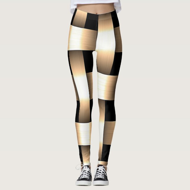 Golden Weave Design ~ Tan ~ Schwarz ~ Gold ~ Leggings (Vorderseite)