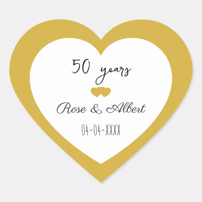 Golden Wedding, 50 Years of Marriage, Custom  Herz-Aufkleber (Vorderseite)