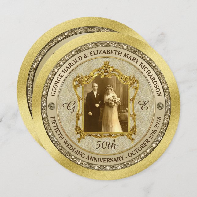 Golden Wedding Anniversary Classic Foto Frame Einladung (Vorne/Hinten)
