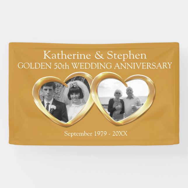 Golden Wedding Jubiläum 2 Herz Foto Banner (Horizontal)
