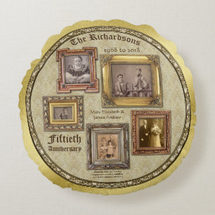 Golden Wedding Jubiläum Antique Foto Collage Rundes Kissen