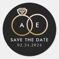 Golden Wedding Rings on Black Save the Date