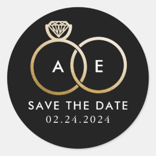 Golden Wedding Rings on Black Save the Date Runder Aufkleber