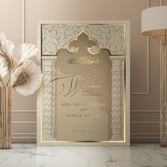 Golden Welcome Sign für die Islamische Nikah Weddi Foliendrucke (Von Creator hochgeladen)