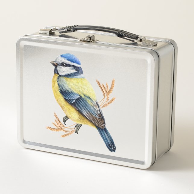 Golden Wheat and Blue Tit Metall Brotdose (Vorderseite)