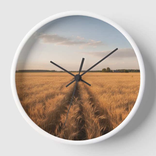 Golden Wheat Field Wall Clock - Landschaft Natur Uhr (Vorderseite)