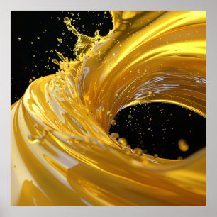 Golden Whirlwind Liquid Art Poster