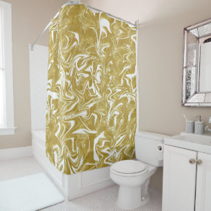 Golden & White Elegant Glam Marmorschlauch Duschvorhang