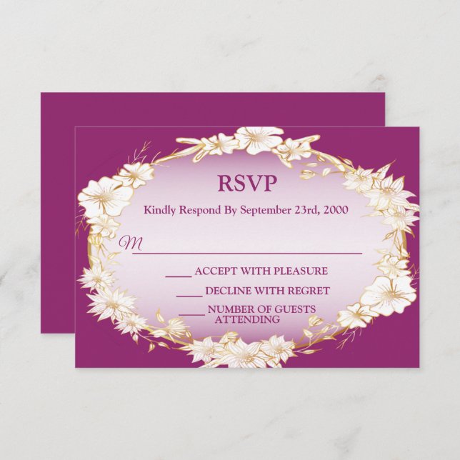 Golden White Floral Pink Geometric Rustic Wedding  RSVP Karte (Vorne/Hinten)