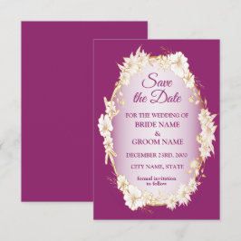 Golden White Floral Pink Geometric Rustic Wedding Save The Date