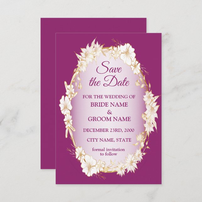 Golden White Floral Pink Geometric Rustic Wedding Save The Date (Vorne/Hinten)