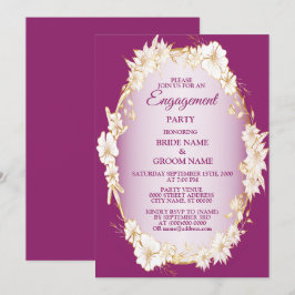 Golden White Floral Pink Rustic Engagement Party  Einladung