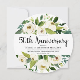 Golden White Florals 50. Hochzeitstag Einladung