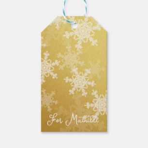 Golden White Snowflakes Minimalistisch Weihnachten Geschenkanhänger