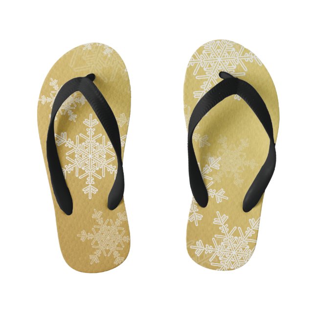 Golden White Snowflakes Minimalistisch Weihnachten Kinderbadesandalen (Fußbett)