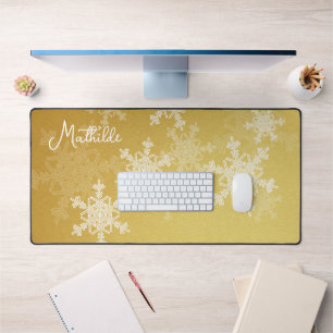 Golden White Snowflakes Minimalistischer Weihnacht Schreibtischunterlage