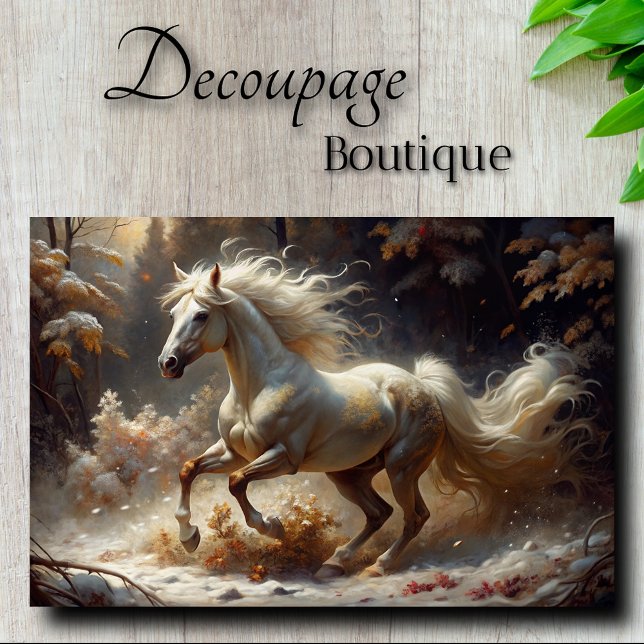 Golden White Stallion Verzauberter Wald Dekoupage Seidenpapier (Golden White Stallion In Enchanted Forest Decoupage Tissue Paper)