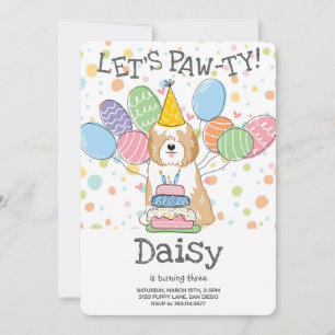 Golden White Tibeter Terrier Dog Birthday Party Einladung