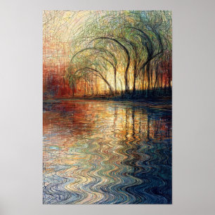 Golden Willow Lake - Natürliches Salbei Gold Blau Poster