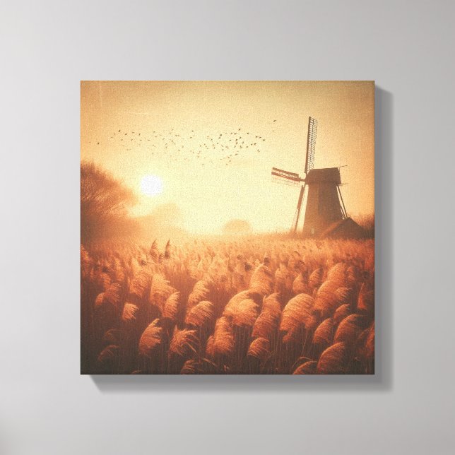 Golden Windmill Over Autumn Field Canvas Art Leinwanddruck (Vorderseite)