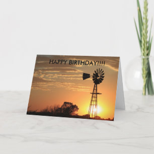 Golden Windmill Sunset BIRTHDAY CARD Karte