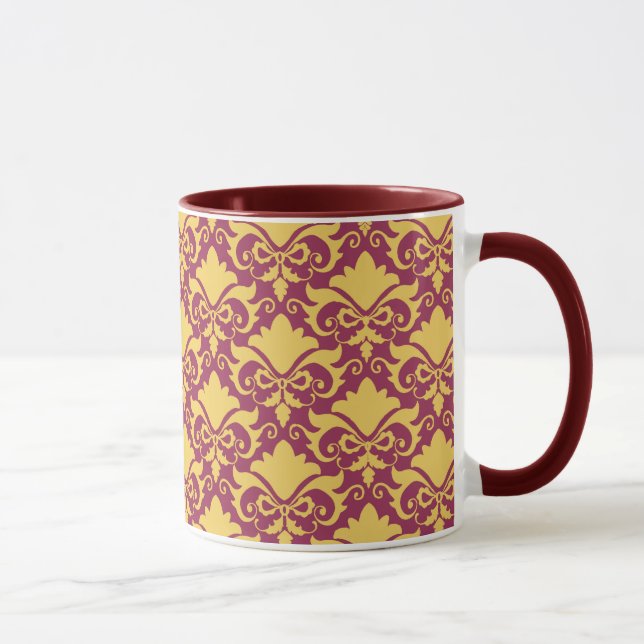 Golden Wine Damask Bows Tasse (Rechts)