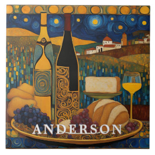 Golden Wine Glass Still Life Fliese