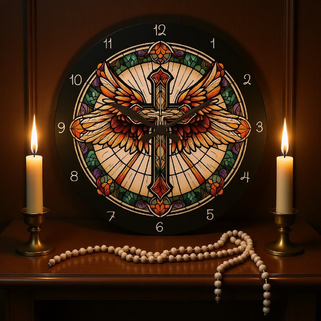 Golden Winged Cross  Große Wanduhr (Von Creator hochgeladen)