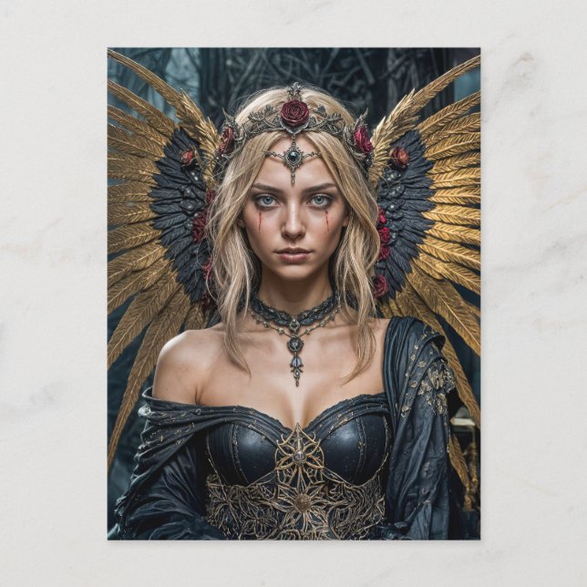 Golden Winged Dark Angel Queen Postkarte (Vorderseite)